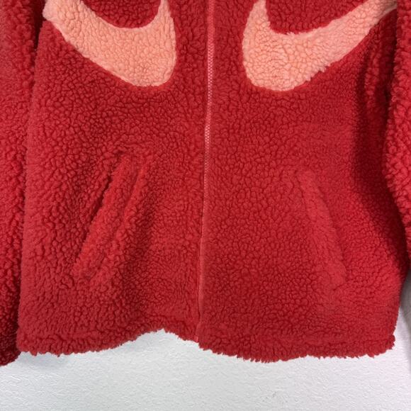 Nike Sherpa Fleece Jacket Womens XS Swoosh Logo Zip Up Teddy Bomber Cozy Pink - Picture 5 of 10